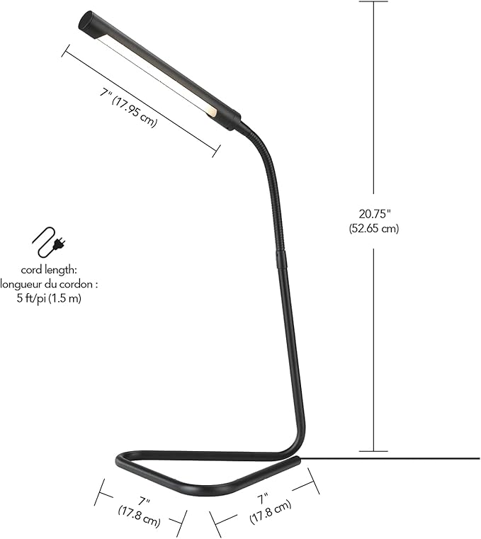 Globe Electric 56060 Arden 12" LED Integrated Desk Lamp, Adjustable Gooseneck, in-Line On Off Switch, USB Cable Included, 7 Watts, 200 Lumens,Black