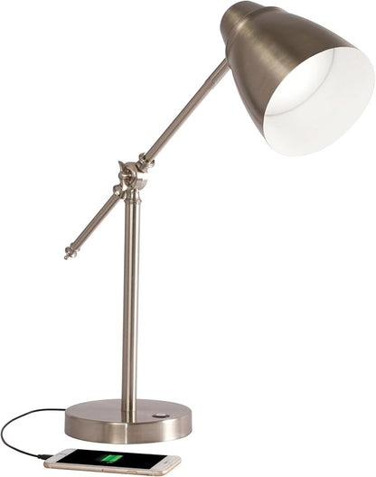 OttLite Harmonize LED Desk Lamp - 2.1A USB Charging Port, 3 Brightness Settings, Brushed Nickel