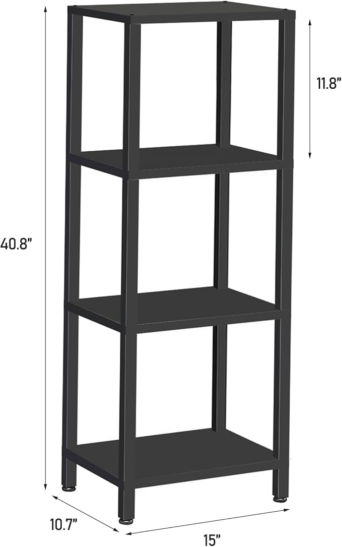 TUTOTAK Bookshelf, 4-Tier Tall Book Shelf, Narrow Bookcase for Small Space, DIY Stackable Bookshelf, for Living Room, Office, Study, Entryway, Industrial, Black BS01BK004