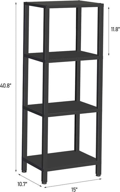 TUTOTAK Bookshelf, 4-Tier Tall Book Shelf, Narrow Bookcase for Small Space, DIY Stackable Bookshelf, for Living Room, Office, Study, Entryway, Industrial, Black BS01BK004