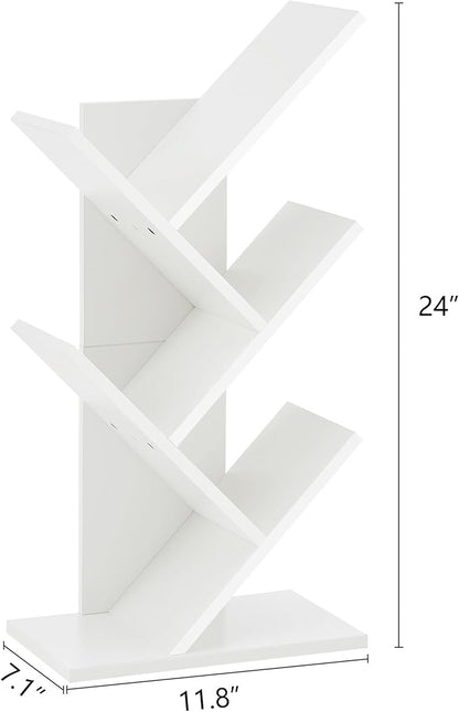 Hoctieon 4 Tier Tree Bookshelf, Small Bookcase, Free Standing Tree Bookcase, Bookshelf for Bedroom, Book Shelf Organizer, Small Bookshelf, White