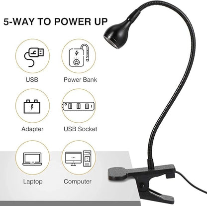 LED Desk Lamp, Ymiko USB Clip-on Reading Lights Eye Protection Book Clamp Light, 360 ° Flexible Gooseneck Clamp Lamp for Home Study Reading Kid's Room(Black)