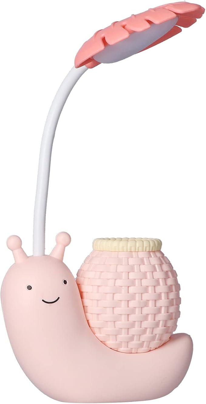 LED Desk Lamp with Pen Holder Cartoon Holder Table Lamp Multiple Function USB Charging Cute Desk Light for Students Kids(Pink)