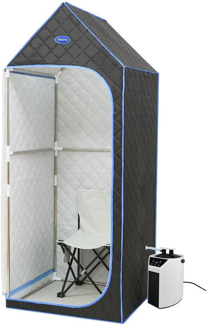 Portable Sauna Box for Home Spa Full Body, Personal Steam Sauna Tent Sauna Room with 3L 110V 1000W Steamer, 90 Minute Timer with Remote Control, 4 Temperature Levels, Folding Chair