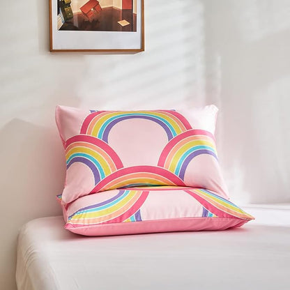 Feelyou Rainbow Glow in The Dark Comforter Set for Girls Kids Twin Pink Rainbow Bedding Set Super Soft Colorful Stripe Mermaid Scales Comforter Baby Girl Bedroom Pink Decor Bedding Quilted Duvet