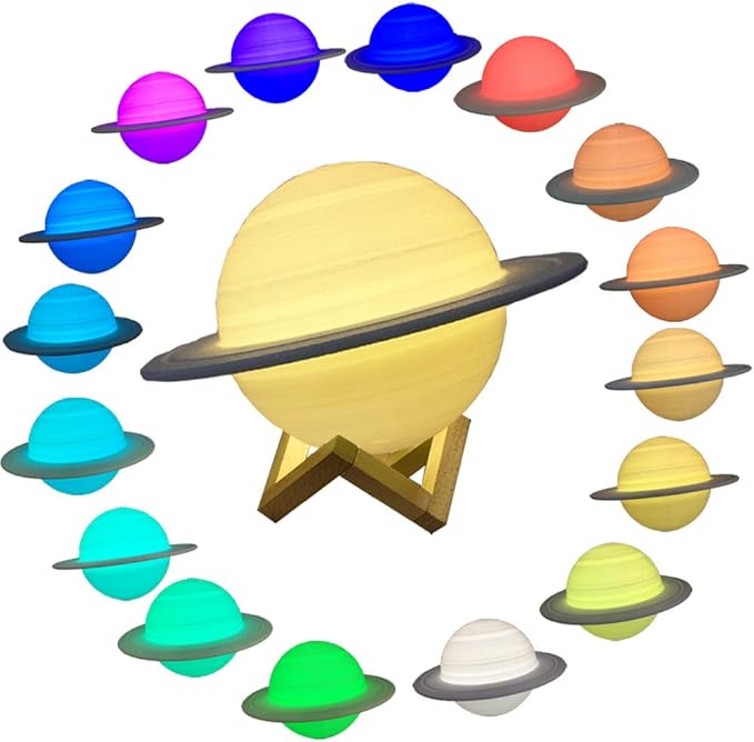 Saturn Lamp LED 3D PrintDecor Lamp Galaxy Planet Lampwith Stand/Remote Control/Touch/USB Rechargeable (6.3inch 16 Colors)