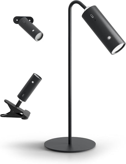 SIEPUNK Cordless Desk Lamp for Home Office, 4 in 1 Multifunctional Rechargeable Touch 3 Colour Table Lamp for Dorm Essentials, Portable Magnetic Bedside Night Desk Light, Ideal for Gifts, Black