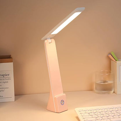LED Desk Lamp (Pink), Cordless Lamp with 3 Lighting Modes, Rechargeable Reading Lamp with Adjustable Arm, Foldable Eye Caring Table Light for Home Office Study