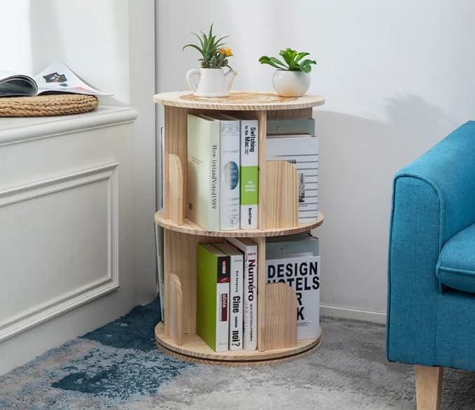 Heehee 2 Rotating Bookshelf 360 Display Floor Standing Bookcase Storage Rack for Kids&Adults Multi-Functional Bookshelf Organizer (2-Tier)