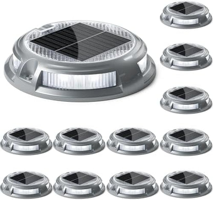 SIEDiNLAR Solar Driveway Lights Outdoor, 16 LEDs with 9 Modes RGB (12 Pack) | Solar-Powered, Waterproof Dock Marker and Deck Lights for Driveways, Steps, Walkways, Paths, Ground, Yards and Garden Safety