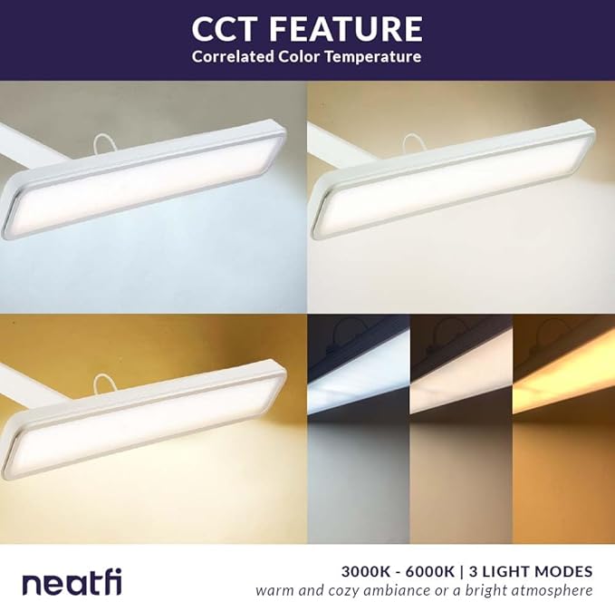 Neatfi (New Model) XL 2,500 Lumens LED Task Lamp with Clamp, 3 Light Modes, 3000-6000K Correlated Color Temperature, 30W Super Bright Desk Lamp, Dimmable, 162 Pcs SMD LED (CCT, White)