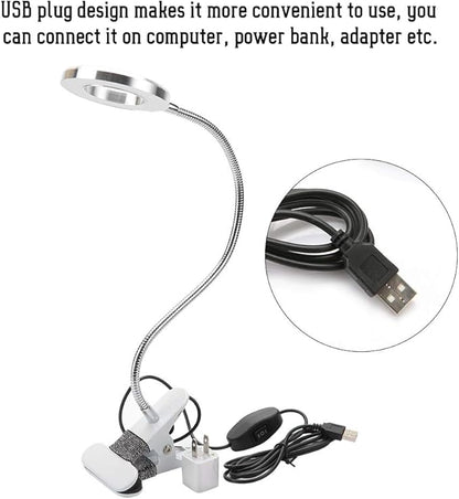 USB Gooseneck Lamp, Circle Makeup Lamp Eyebrow Lip Tattoo Beauty Salon Desktop LED Lights with Clip, Portable Desk Light for Reading, Makeup