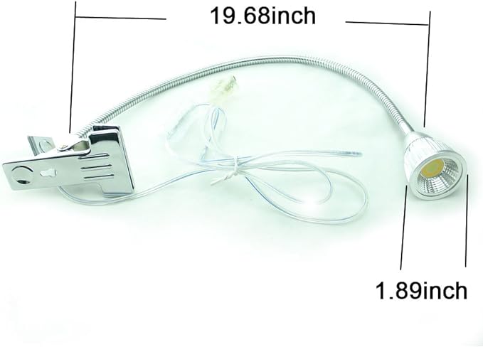 5W 3 Colors LED COB Clip on Light Silver 19.68 INCH 50 CM Tube Desk Flexible Table Bed Lamp Work Home Design lighting 110V 220V 85V - 265V AC with US Plug switch on off 500LM (Silver)
