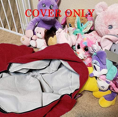 Stuffed Animal Storage Bean Bag Chair Cover (No Filler) for Kids and Adults.Soft Premium Corduroy Stuffable Beanbag for Organizing Children Plush Toys or Memory Foam Large 300L (WineRed)