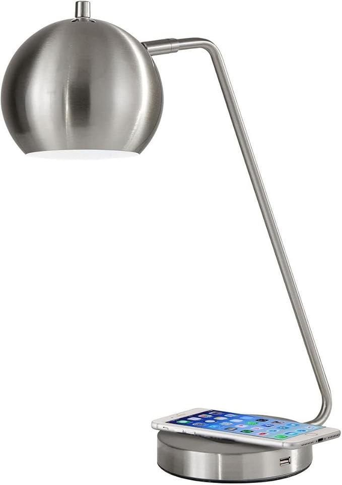 Adesso 5131-22 Emerson Desk Lamp Wireless Charging, 7W LED, 5W QI, USB Port, Indoor Lighting Lamps