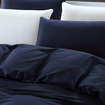 Solid Navy Comforter Set Cal King Navy Blue Bedding Set Soft Pure Navy Blue Bedding Quilt Men Navy Blue Blanket Women Breathable Durable Bed Comforter Set Dark Navy Blue Bedding Set Cal King