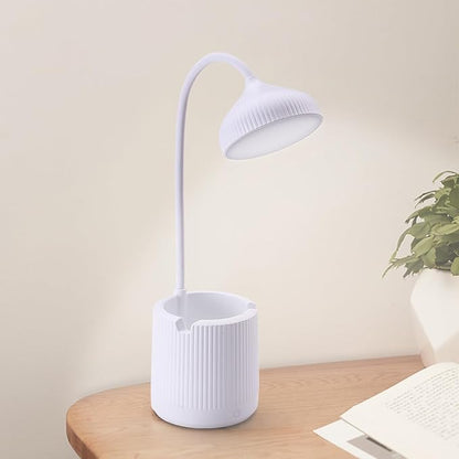Cordless lamp,Desk lamps for home office,White,3 speed adjustable light,With pen holder,Usb charging cable,Battery operated,360° swivel hose,Rechargeable dorm lamp,Led study lamp,Cute reading lamp