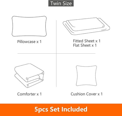 Kids Gaming Bedding Sets, 5 Piece Gamer Comforter Sets for Teens Boys Twin Size for Bedroom Comforter Set Adult 3D Gamepad Microfiber Bedding Sets Fits All Season (Twin Comforters Set)