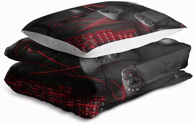 Gaming Comforter for Boys Teens,Game Bedding Sets Queen,Kids Gamer Comforter Set,Video Game Bedroom Decor,Gamepad Controller Duvet Insert All Season 3 Piece 1 Comforter and 2 Pillowcases