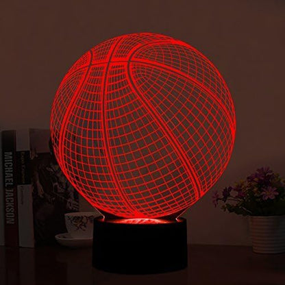 Basketball 3D Illusion Lamp, LED Night Lights for Kids Birthday Gift 7 Color Changing Touch Switch Xmas Decoration Nightlight Children Room Bedroom Decorations Toys for Sports Theme Fans