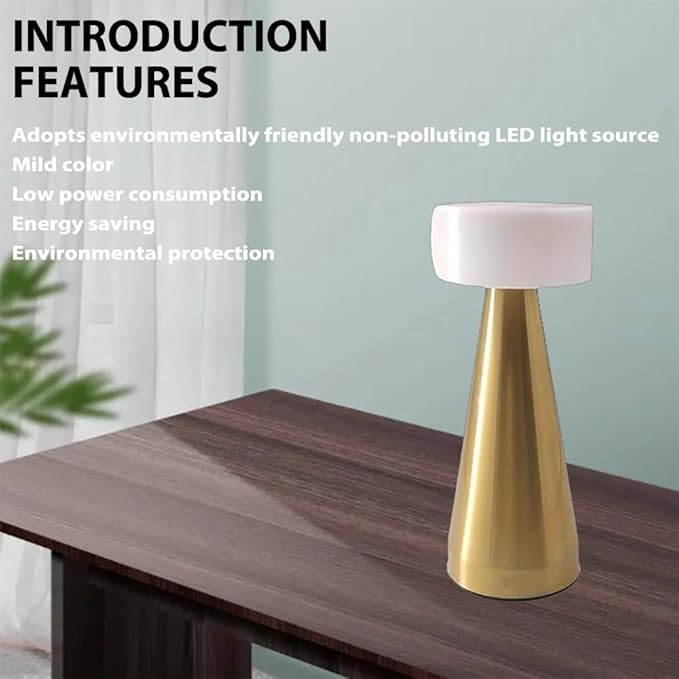 Portable Metal LED Table Lamp, Cordless Metal Desk Lamp, Touch Control Rechargeable Lamp,3-Levels Brightness Room Decor Desk Lamp,Bedside Lamp,Dining Room Lamp (Gold)