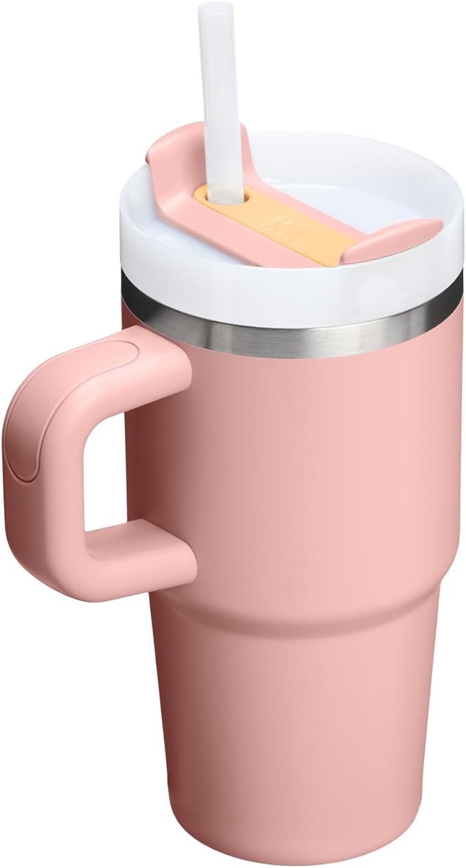 STANLEY Quencher H2.0 Flow State Tumbler, 20 oz, Peach Rose | Handle and Straw | 3-Position Lid | Cup Holder Compatible for Travel | Insulated Stainless Steel Cup | BPA-Free