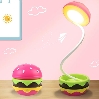 Cute Desk Lamp for Kids, Hamburger Girls Small Desk Lamps Rechargeable with Dimmable Touch Adjustable Neck, Kawaii Desk Lamp Night Lights,Girl Desk Accessories Kawaii Room Decor for Kid Gifts