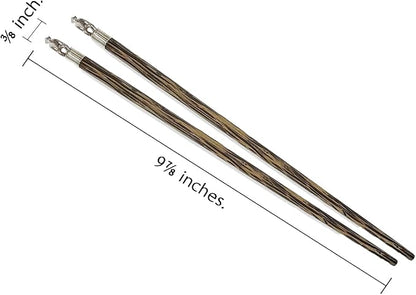 Wooden Chopsticks 9⅞" Long Coconut Palm Wood Chopstick With Metal Monkey Top Eating Utensil Oriental Cutlery Asian Tableware Decorative Dinnerware to Serve Chinese Japanese Korean Food