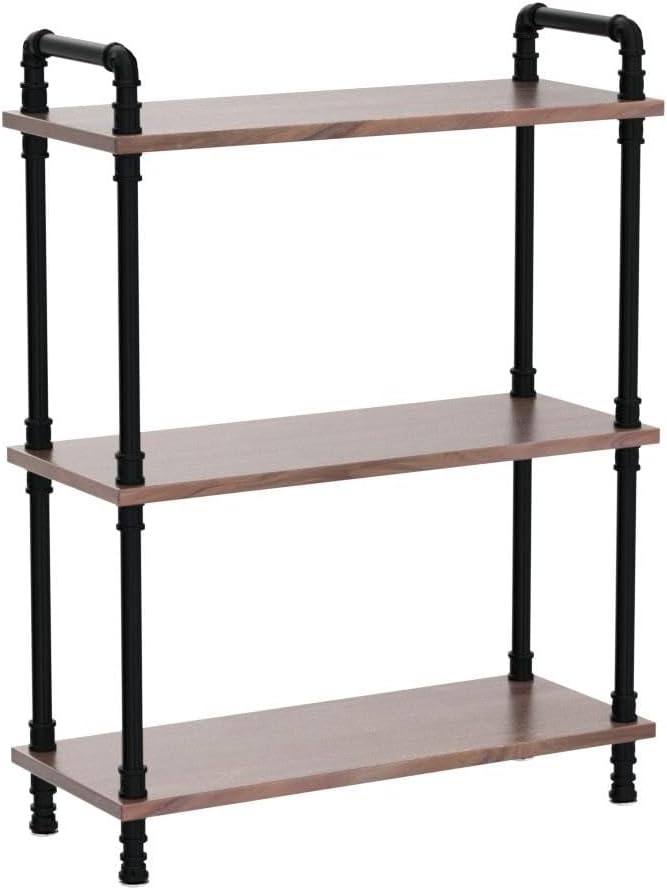 3 Tier Industrial Pipe Bookcase, Rustic Farmhouse Bookshelf with Solid Wood for Living Room, Kitchen, Office