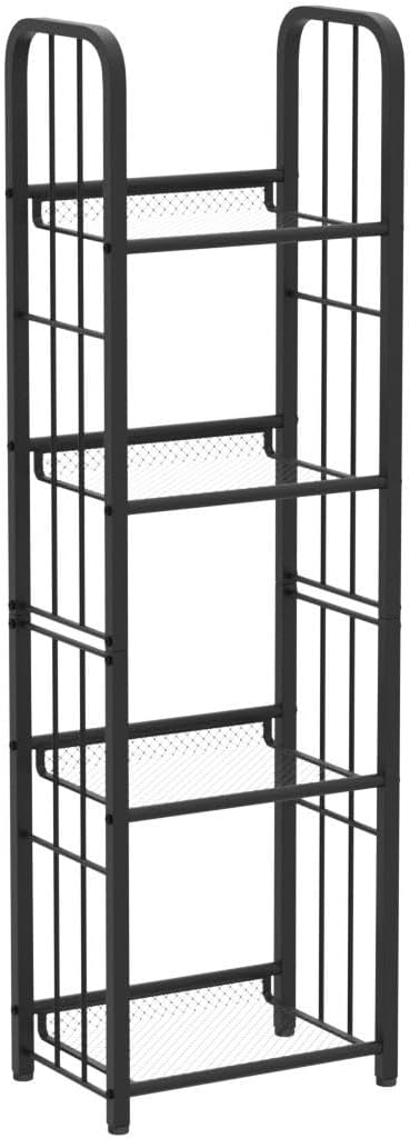 Bookshelf Vertical Storage Freestanding Storage Stand for Living Room, Bedroom, Kitchen, Rust Resistance, Easy Assemblyl Free CombinationMulti-Functional Organizer (4 Tiers, Black)