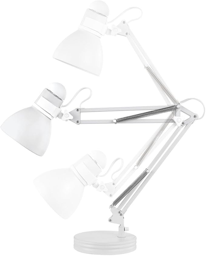 Globe Electric 52024 28" Swing Arm Desk Lamp, Matte White, On/Off Rotary Switch on Shade, Partially Adjustable Swing Arm, Home Office Accessories, Lamp for Bedroom, Home Improvement, Home Décor