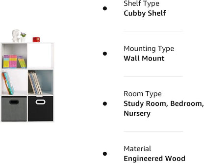 PATHIRA US Wooden Storage Bookcase 6-Cube, Fits 11 Inch Storage Bin, Modular Bookshelf Square Cabinet Organizer, Display Cube Shelves Compartments, White