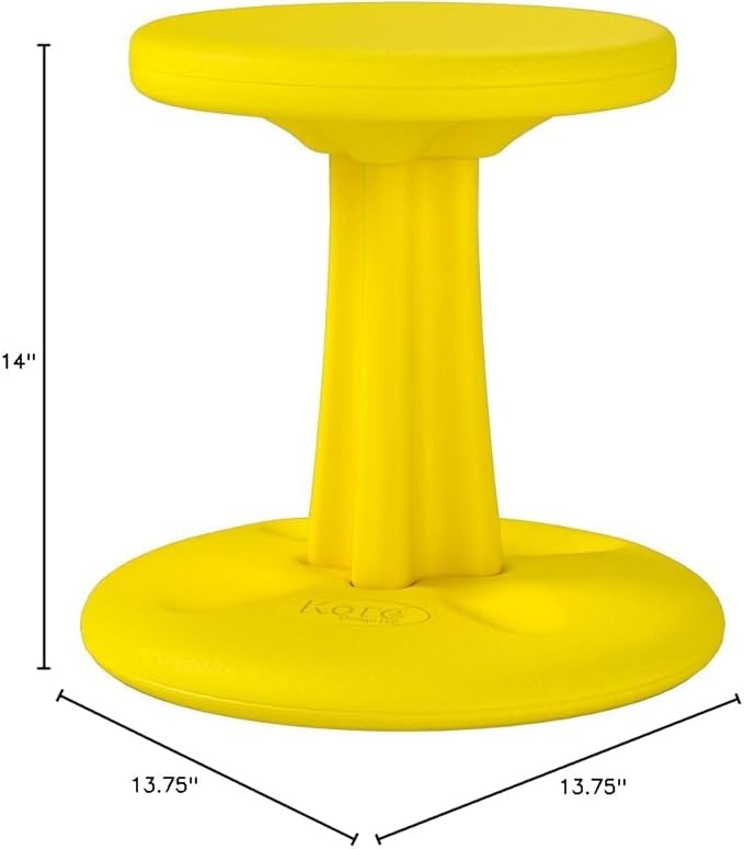Kore Kids Wobble Chair - Flexible Seating Stool for Classroom & Elementary School, ADD/ADHD - Made in The USA - Age 6-7, Grade 1-2, Yellow (14in)