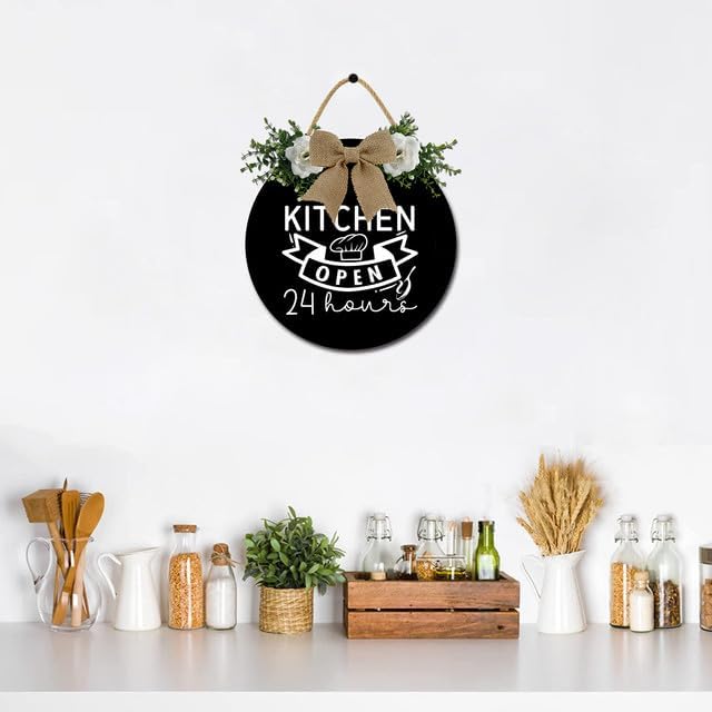 Kitchen Sign Kitchen Hanging Sign Decor Kitchen Open 24 Hours Sign Rustic Wall Decoration Wood Sign for Dining Room Housewarming 12inch