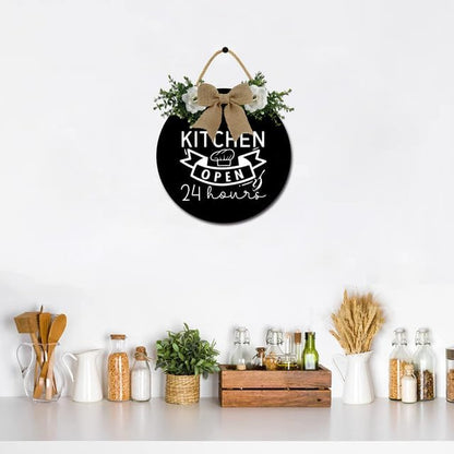 Kitchen Sign Kitchen Hanging Sign Decor Kitchen Open 24 Hours Sign Rustic Wall Decoration Wood Sign for Dining Room Housewarming 12inch