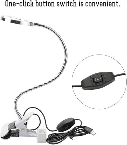 USB Gooseneck Lamp, Circle Makeup Lamp Eyebrow Lip Tattoo Beauty Salon Desktop LED Lights with Clip, Portable Desk Light for Reading, Makeup