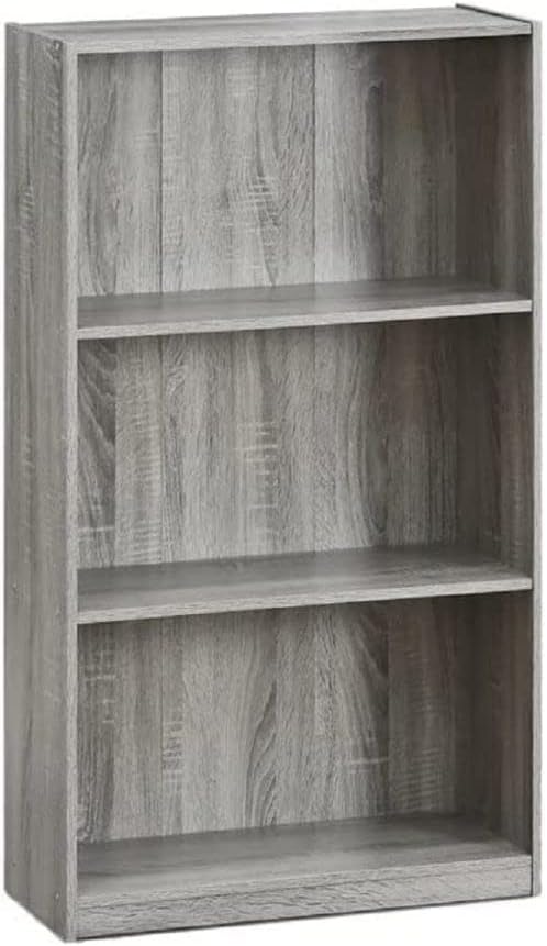 Furinno Basic 3-Tier Bookcase Storage Shelves, French Oak Grey