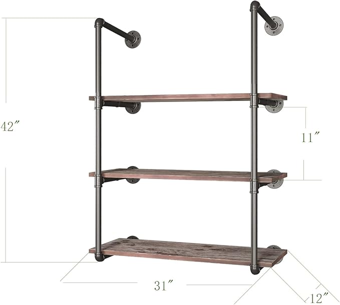 Yuanshikj (42" Tall Industrial Pipe with 31" Solid Wood Shelf/Shevles/Shelving Bookshelf/Bookcase Metal Iron DIY Display Wall Mounted for Living/Bed/Office Room Decor Storage