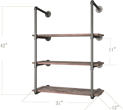 Yuanshikj (42" Tall Industrial Pipe with 31" Solid Wood Shelf/Shevles/Shelving Bookshelf/Bookcase Metal Iron DIY Display Wall Mounted for Living/Bed/Office Room Decor Storage