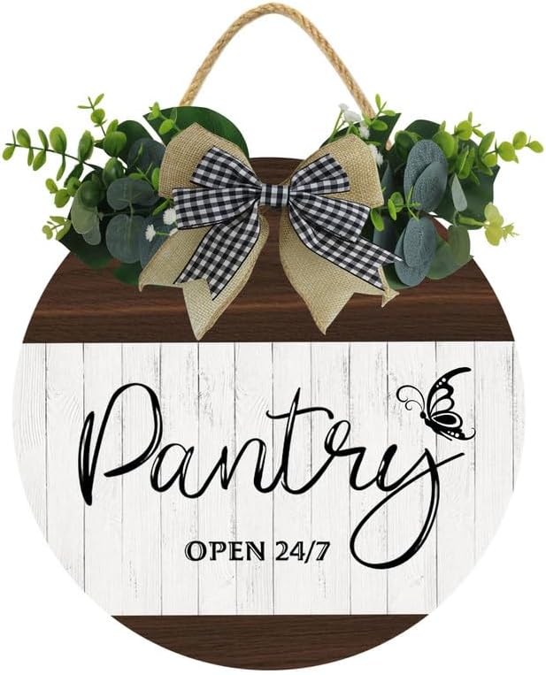 Uptell 11" Farmhouse Pantry Signs Pantry Open 24/7 Wall Door Decor Farmhouse Pantry Wall Decoration,Wood Wall Hanging Plaque Sign for Pantry Room Kitchen Decor 11 Inch