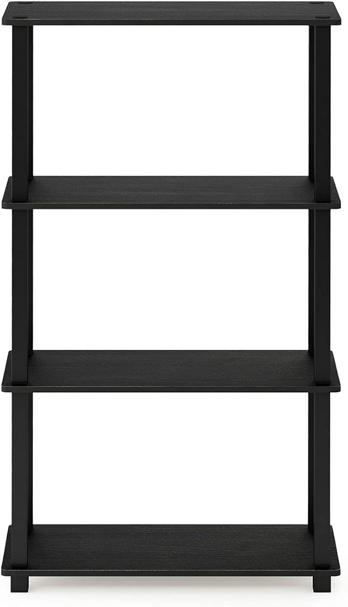 Furinno 4-Tier Shelf Display Rack and 3-Tier Double Storage Display Rack Bundle, Square and Round Tubes