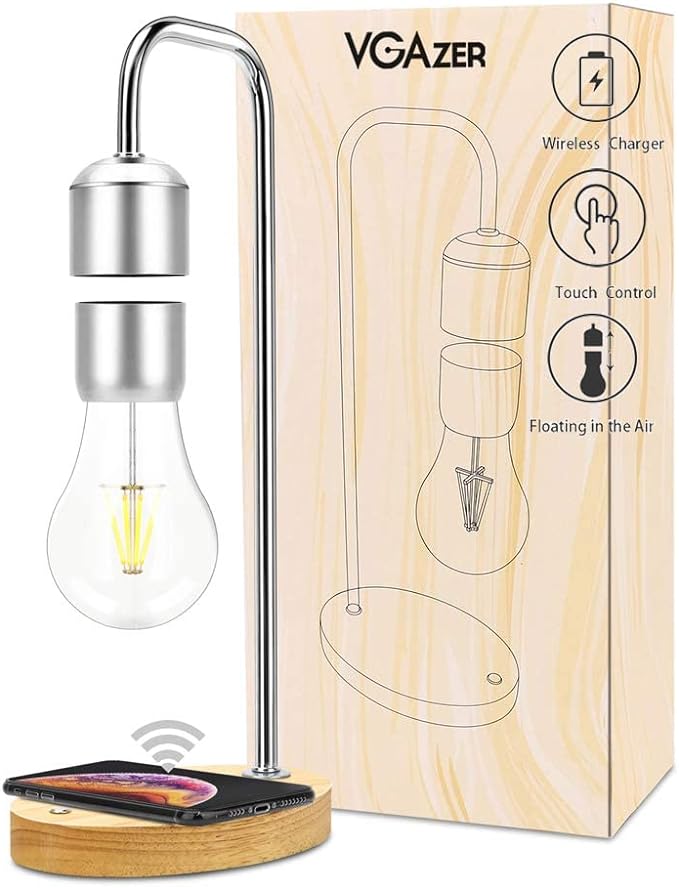 VGAzer Magnetic Levitating Floating Wireless LED Light Bulb with Wireless Charger for Desk Lamp,Room or Office Decor,Unique Gifts