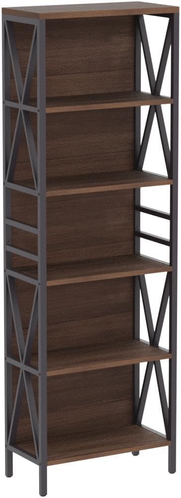 HOMISSUE Bookshelf, 6-Tier Bookshelf, Rustic Wood Metal Bookshelves and Bookcases, Freestanding Open Bookshelf, Industrial Tall Bookcase for Home Office, Living Room and Bedroom, Vintage Brown