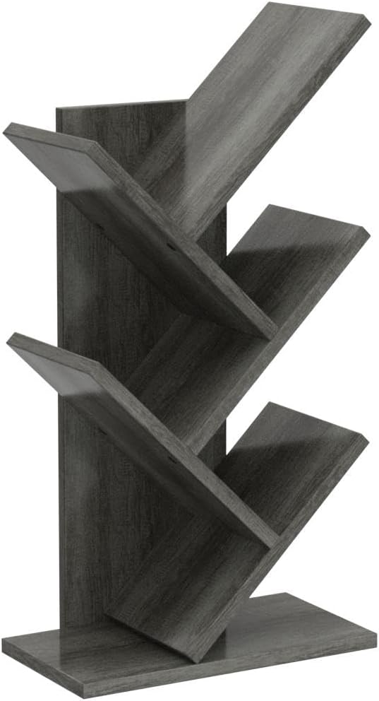 Topfurny Tree Bookshelf, 4-Tier Book Storage Organizer Shelves Floor Standing Bookcase, Wood Storage Rack for Office Home School Shelf Display for Cd/Magazine/Book -Black Oak