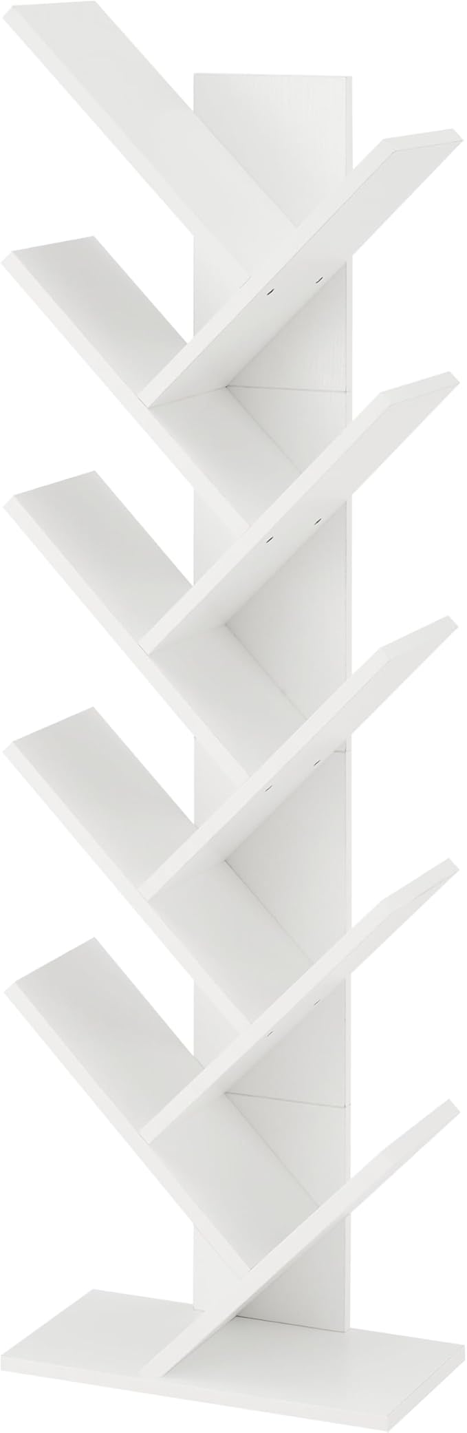 Hoctieon 10 Tier Tree Bookshelf, 10 Shelf Bookcase, Free Standing Tree Bookcase, Display Floor Standing Shelf for Books, Book Shelf Organizer, White