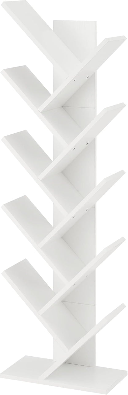 Hoctieon 10 Tier Tree Bookshelf, 10 Shelf Bookcase, Free Standing Tree Bookcase, Display Floor Standing Shelf for Books, Book Shelf Organizer, White