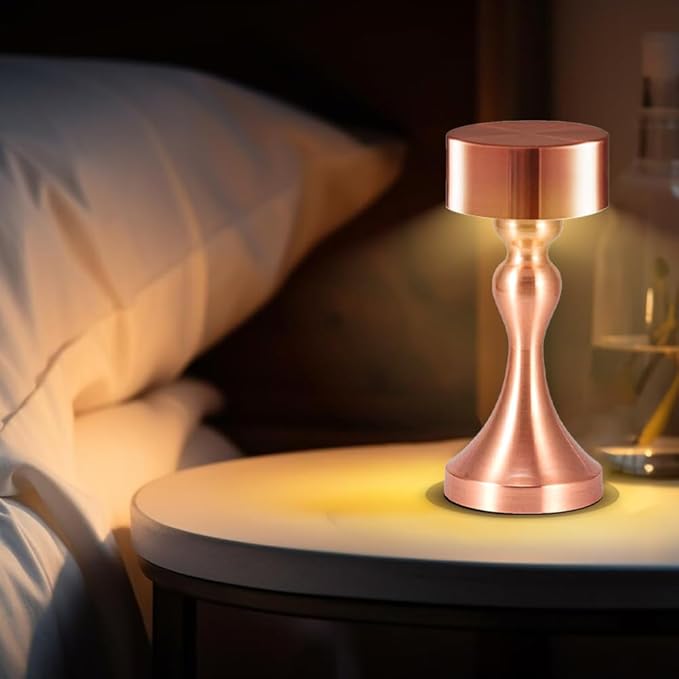 Portable Metal Desk Lamp, Cordless Metal LED Table Lamp,3 Color Touch Control Rechargeable Lamp,3-Levels Brightness Room Decor Desk Lamp,Bedside Lamp,Dining Room Lamp (Rose Gold)