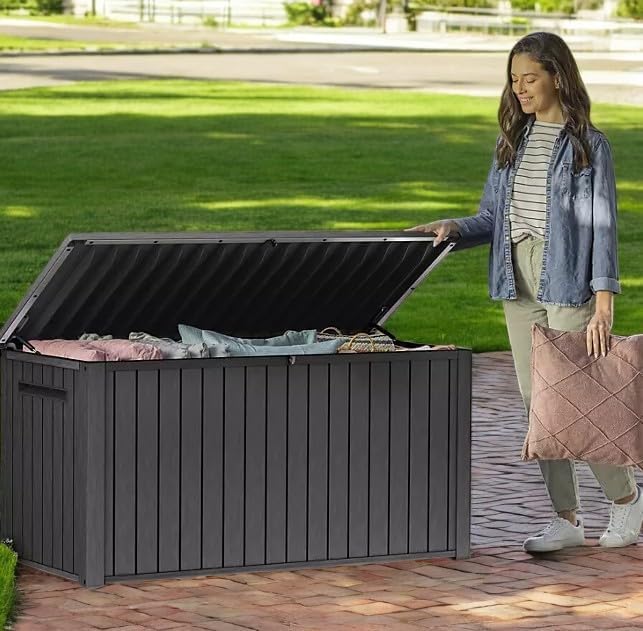 Outdoor/Indoor Storage Deck Box, 170 Gallon Capacity, Weather-Resistant Resin, Graphite