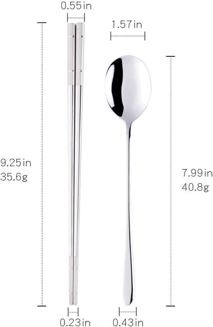 Buyer Star 4 Set Silver Square Chopsticks and Spoon Set Metal Stainless Steel Spoon Chopsticks Set
