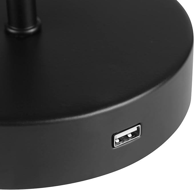 Globe Electric 30297 18" Desk Lamp with 2.1 USB Port, Matte Black, Brass Accents, Push Button On/Off Switch, Home Décor, Desk Lamps for Home Office, Home Office Accessories, Home Improvement